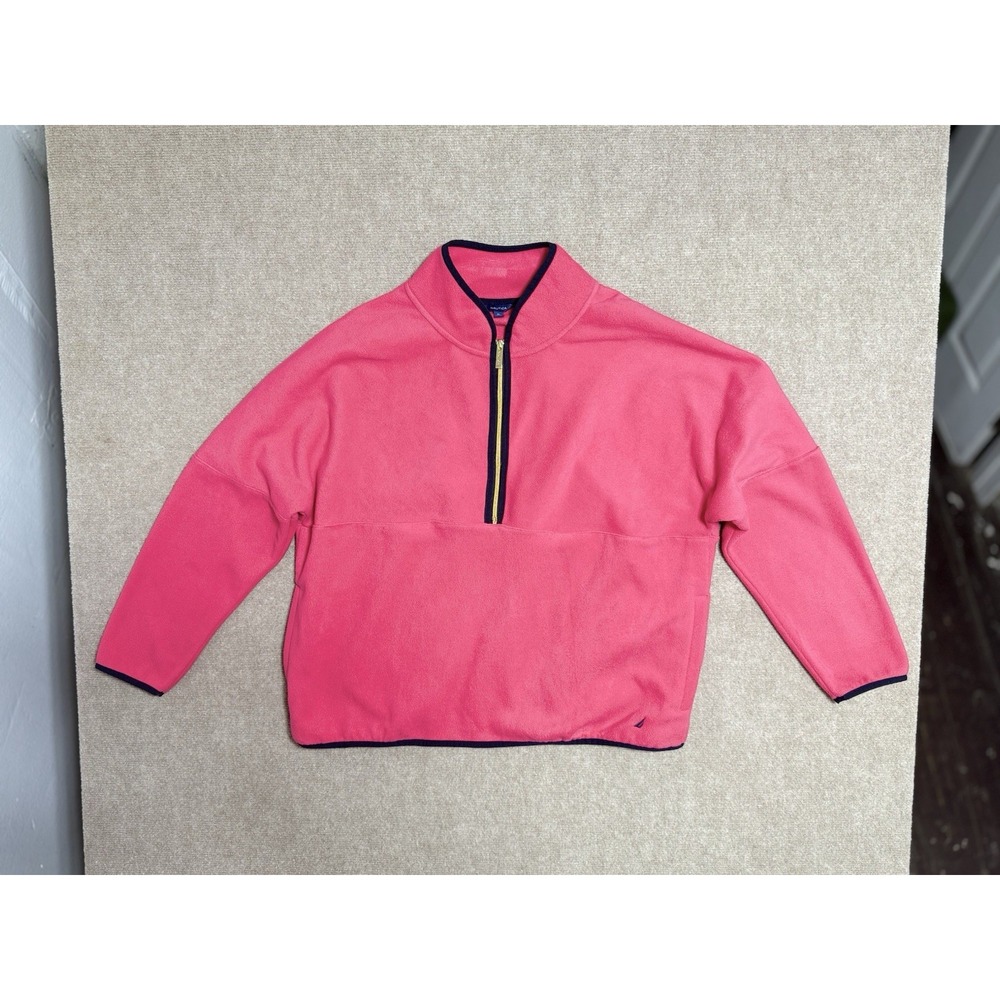 Nautica Pink Coral 3/4 Zip Pockets Fleece Pullover Sweatshirt Women's XL